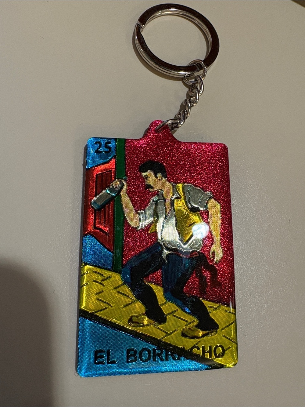 MEXICANA El Borracho Glitter Keychain - Red, Blue, Yellow, Black